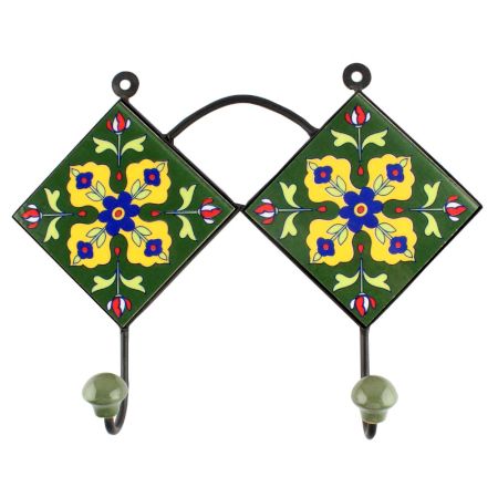 Forest Green Floral Ceramic Tile Hook